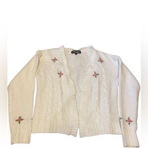 Sweet & Sinful White & Pink Embroidered Flower Coquette Cardigan Size Medium EUC